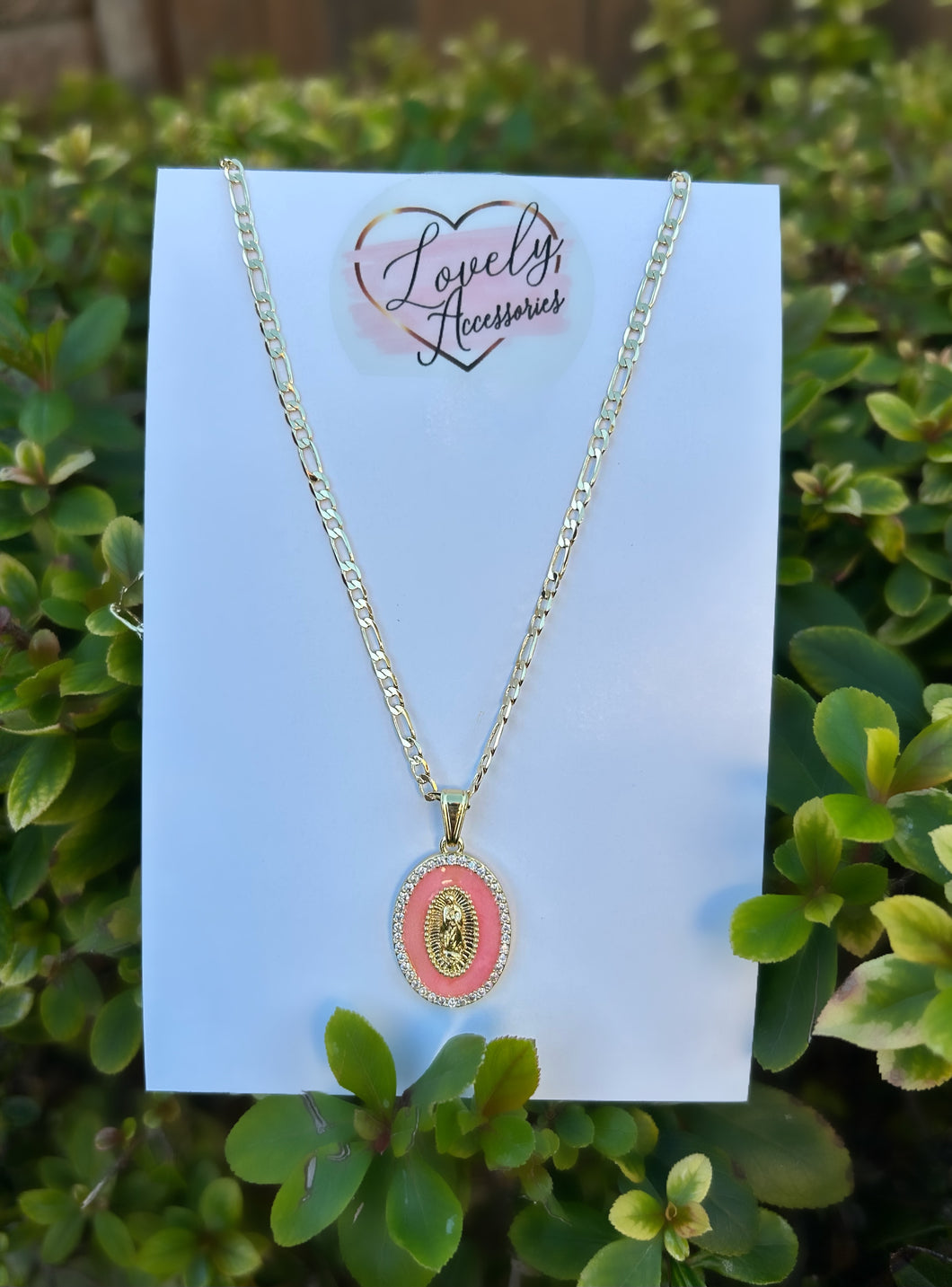 Pink Virgencita Oval Necklace 💖