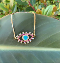 Load image into Gallery viewer, Pink CZ Evil Eye Bracelet
