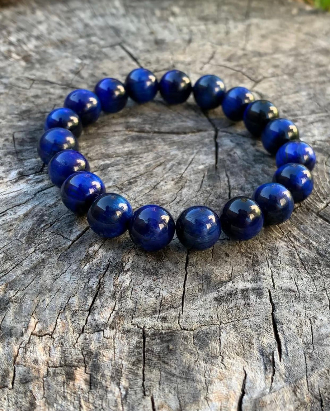 Men's Blue Tiger Eye Beaded Bracelet