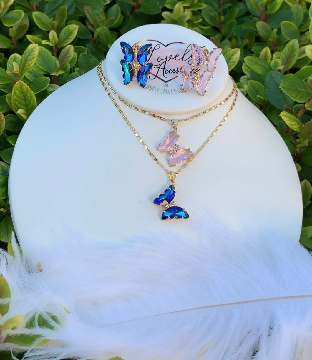 Glass Butterfly Necklace & Earrings Set 🦋