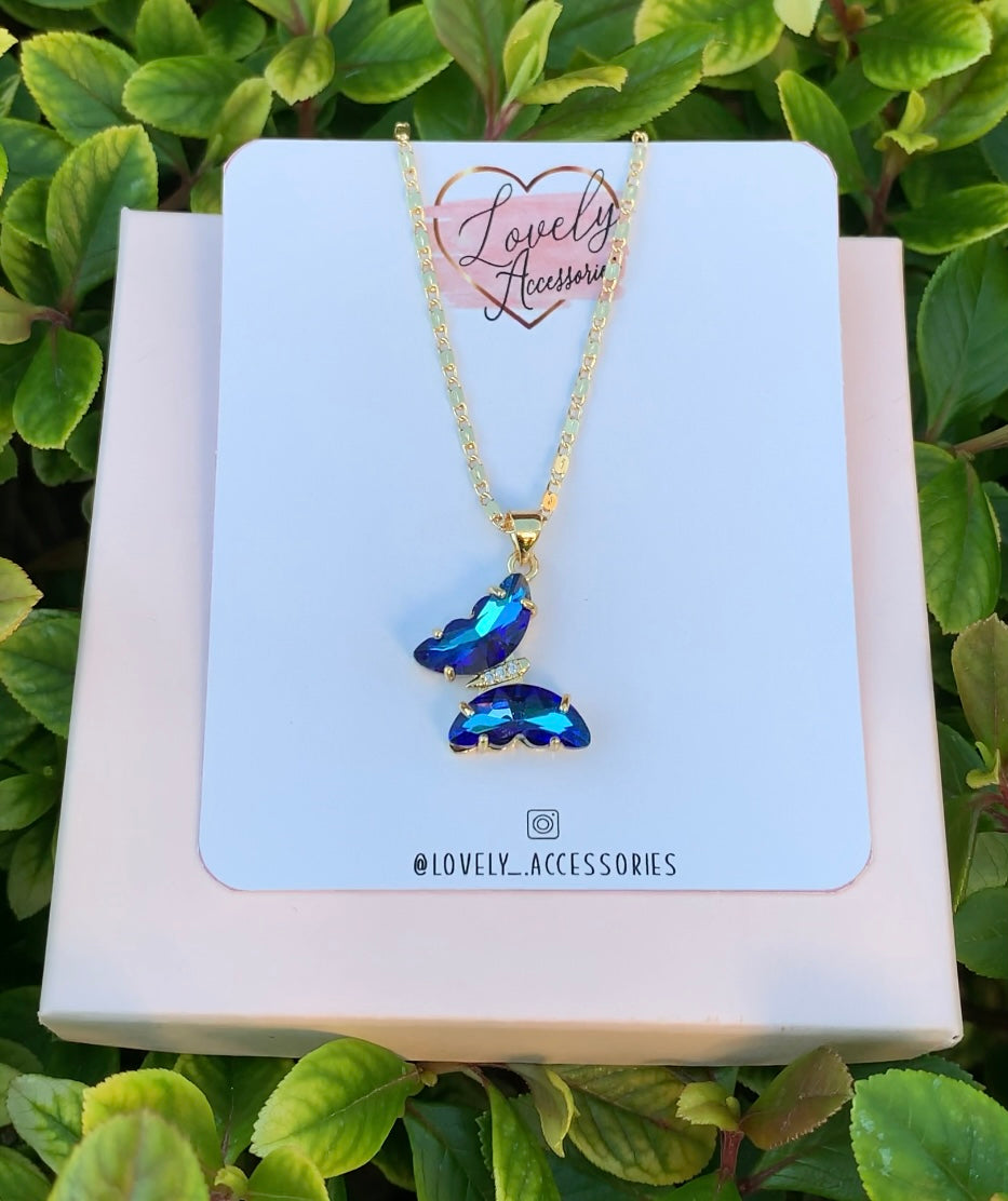 Blue Glass Butterfly Necklace 🦋