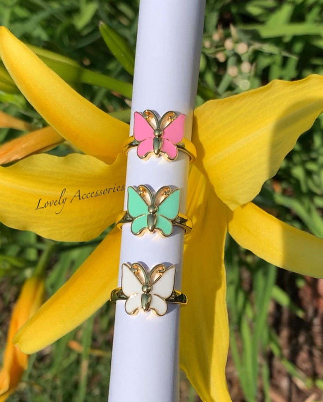 Enamel Adjustable Butterfly Rings