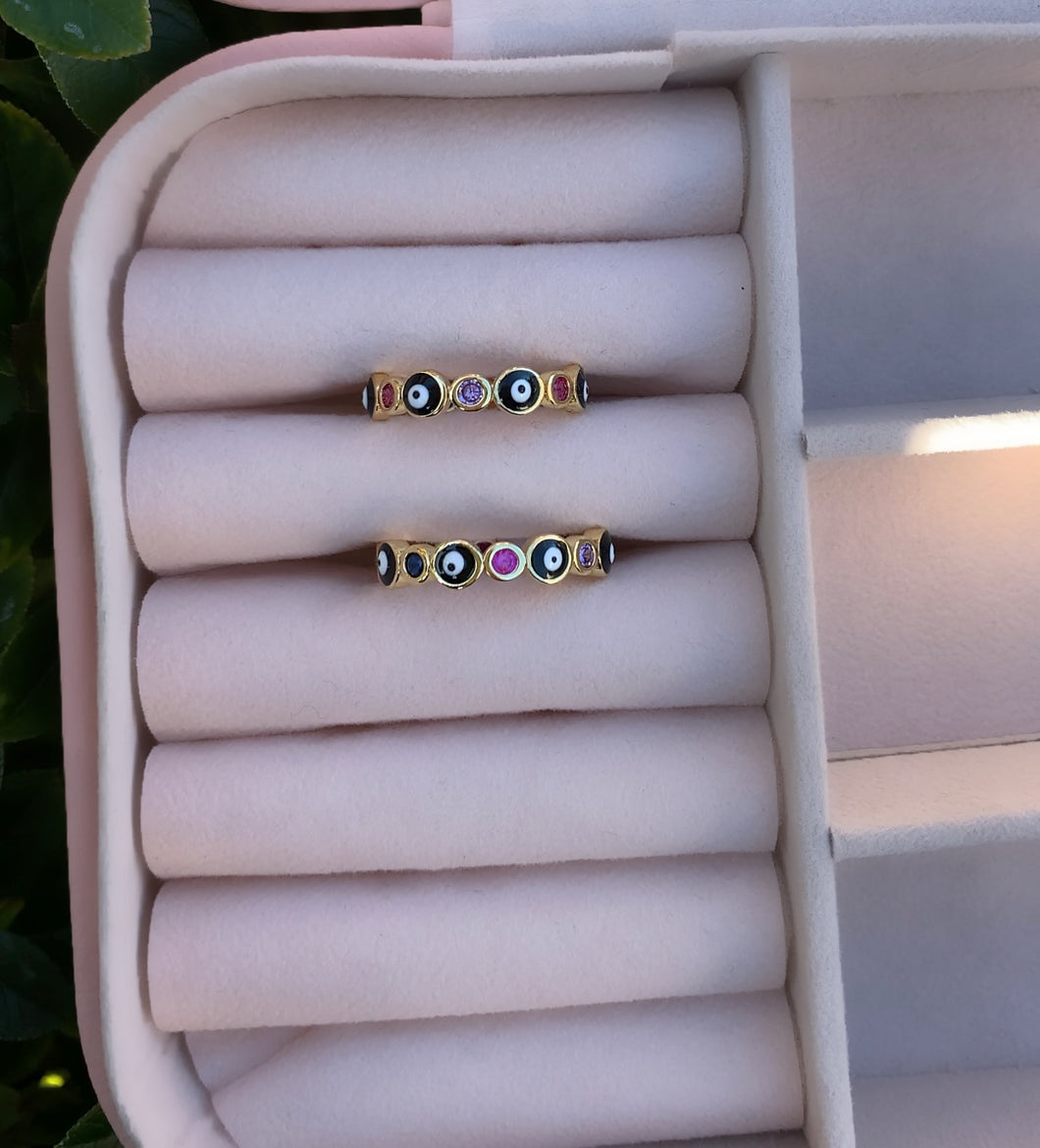 Black Evil Eye Multicolor Gem Ring